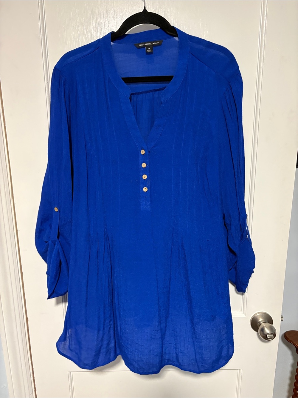 Zac & Rachel Royal Blue Split V Button-Front Tunic